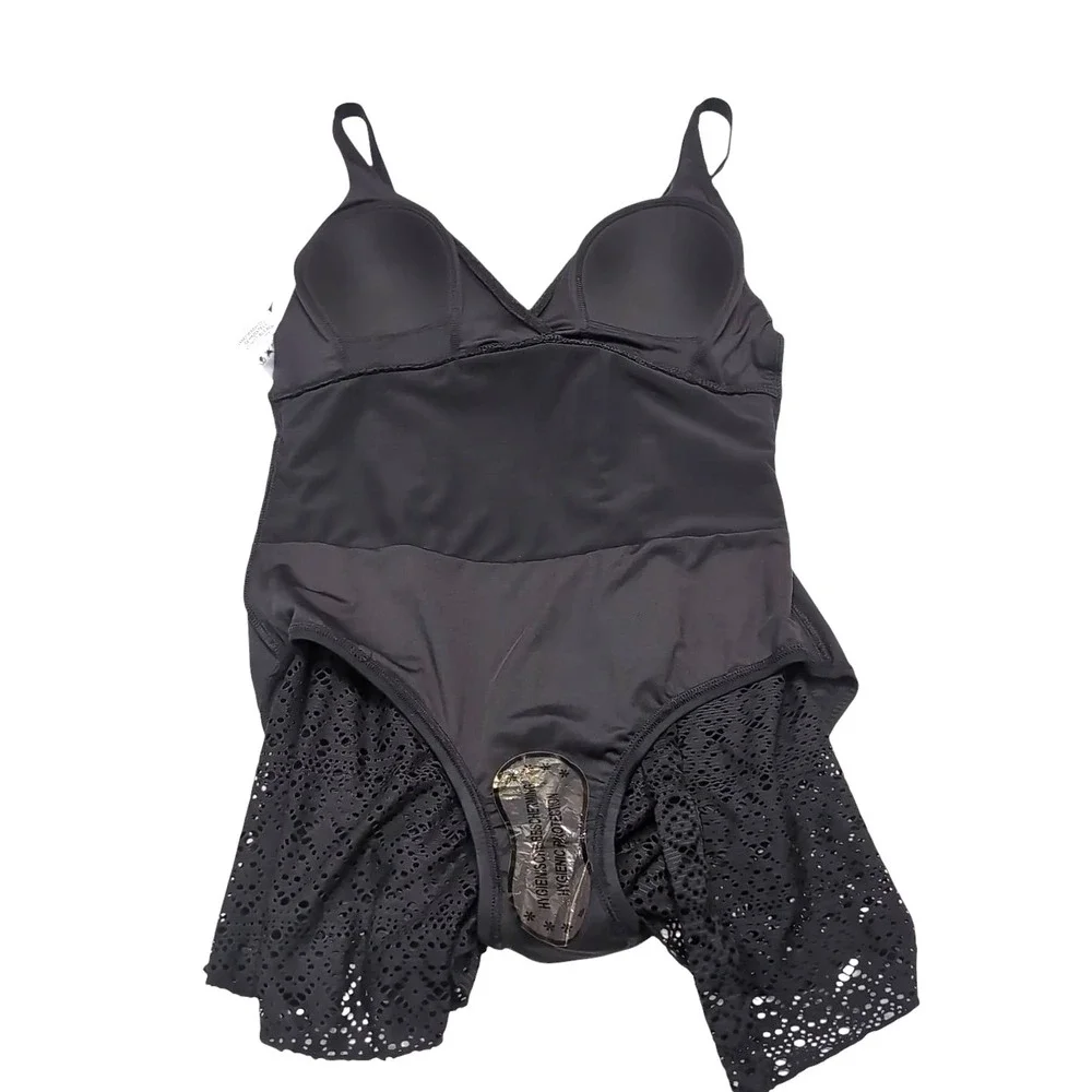 ALISHA LEVINE Swim Dress Womens Size 12 Black Crochet Swimsuit Swimwear NEW NWT - Picture 7 of 11